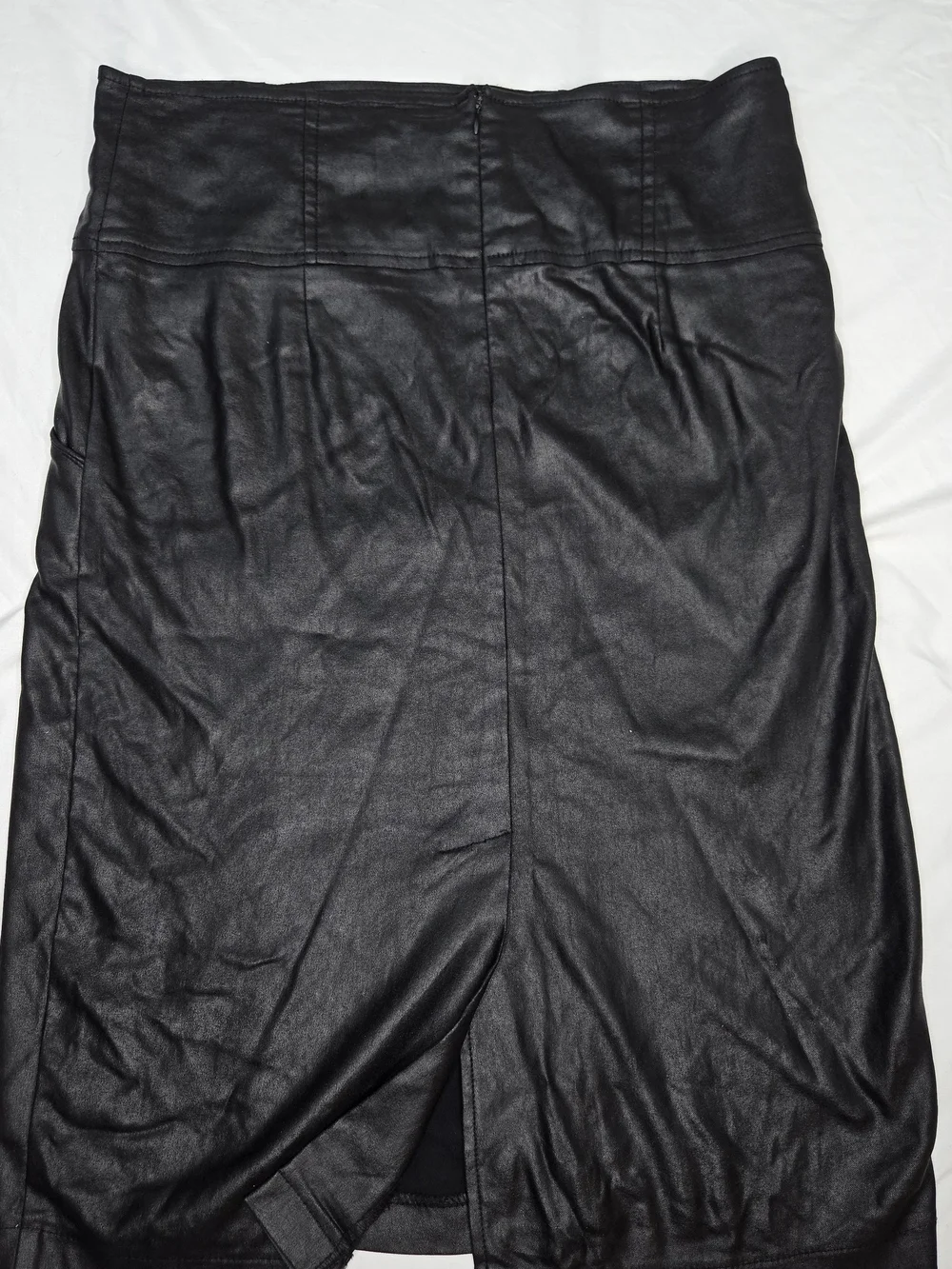 Papaya Womens L Black Faux Leather Pencil Midi Skirt High Waist Back Slit Y2K
